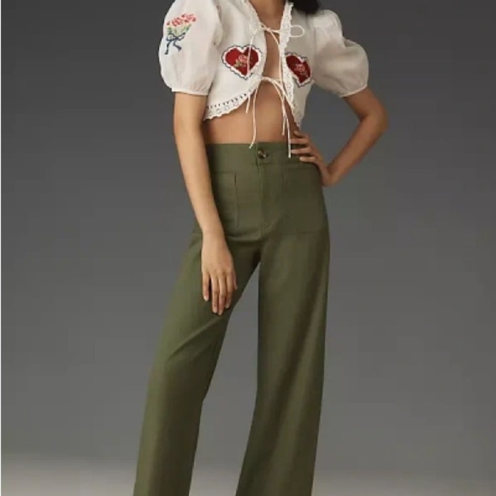Maeve Colette size 32 High-Waist Olive Wide-Leg Pants